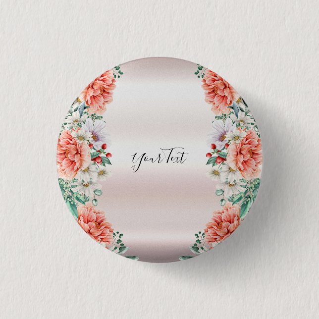 Bóton Redondo 2.54cm Botão de Flor de Peônia em Aquarela (Frente)