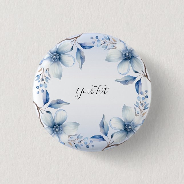 Bóton Redondo 2.54cm Botão de Flores Azuis Botânicas (Frente)