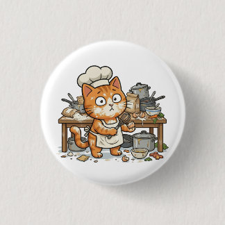 Bóton Redondo 2.54cm Botão de Gato Chef Engraçado Cozinha Desorganizada