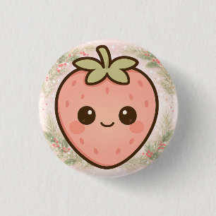 Bóton Redondo 2.54cm Botão de Morango Kawaii Fofo