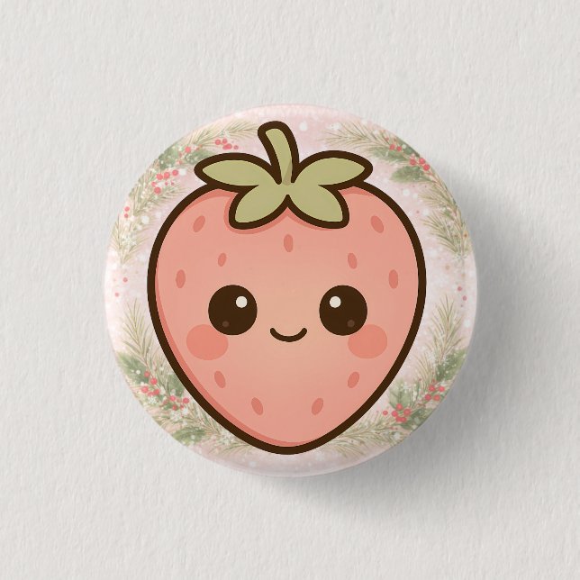 Bóton Redondo 2.54cm Botão de Morango Kawaii Fofo  (Frente)
