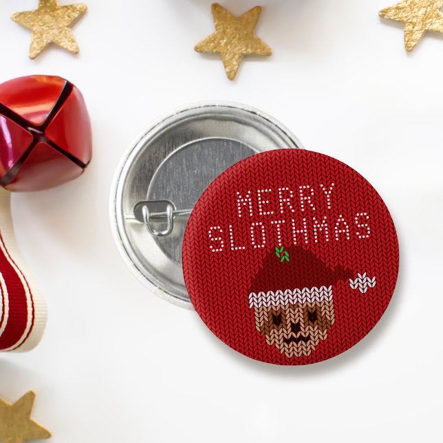 Bóton Redondo 2.54cm Botão de Natal da Feliz Vermelha e Bonita (Tis the season to be a sloth! Celebrate by wearing this cute button! Merry Slothmas!)
