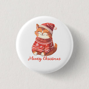 Bóton Redondo 2.54cm Botão de Natal - Design de Gato Festivo Festivo