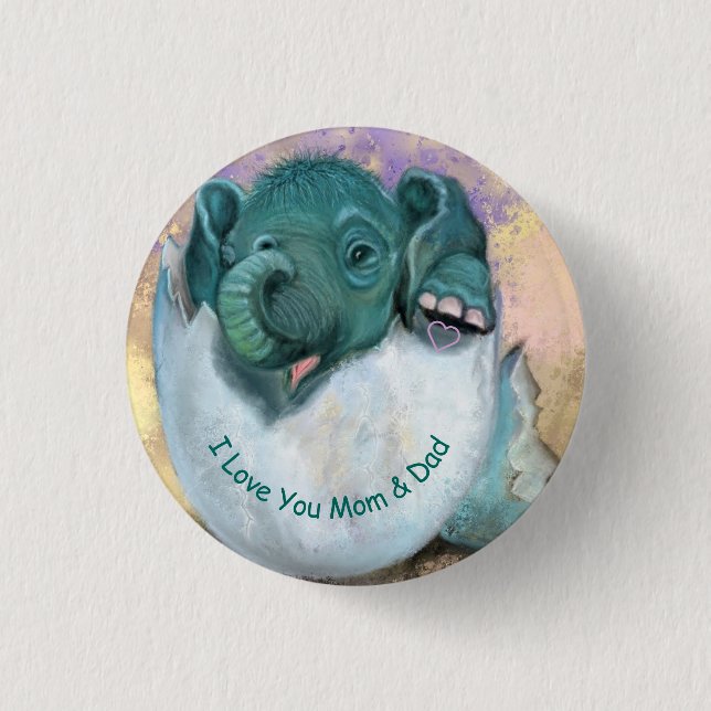 Bóton Redondo 2.54cm Botão de Ocupação de Elefante - Eu Amo Você MÃE &  (Frente)