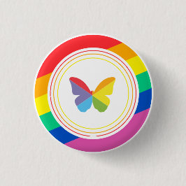 Bóton Redondo 2.54cm Botão de Orgulho LGBTQ+ Borboleta Arco-Íris