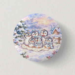 Bóton Redondo 2.54cm Botão de Pinguins Fofos de Inverno