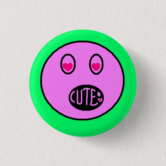 Bóton Redondo 2.54cm Botão de Pixel Art Pastel Emoji Olhos de Coração F (Frente)