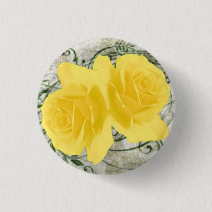 Bóton Redondo 2.54cm Botão de Rosas Amarelas