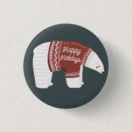 Bóton Redondo 2.54cm Botão de Urso Polar Feliz Feriados