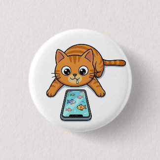 Bóton Redondo 2.54cm Botão do Gato Jogando Jogo de Peixe