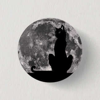 Bóton Redondo 2.54cm Botão do gato preto e da Lua cheia
