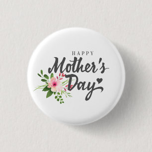 Bóton Redondo 2.54cm Botão feliz floral elegante do Pin do dia das mã