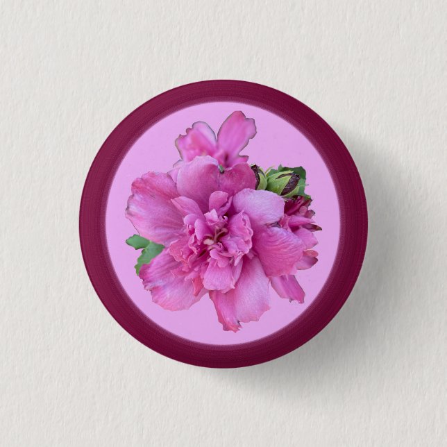 Bóton Redondo 2.54cm Botão Flor Rosa (Frente)