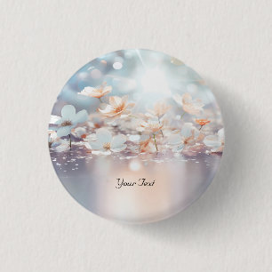 Bóton Redondo 2.54cm Botão Floral Branco de Pêssego