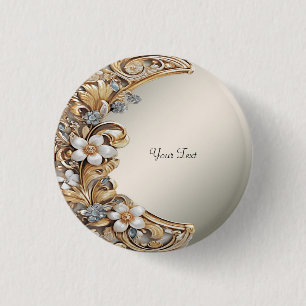 Bóton Redondo 2.54cm Botão Floral Branco Dourado Decorativo