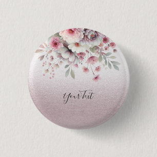 Bóton Redondo 2.54cm Botão Floral Branco Rosa Moderno
