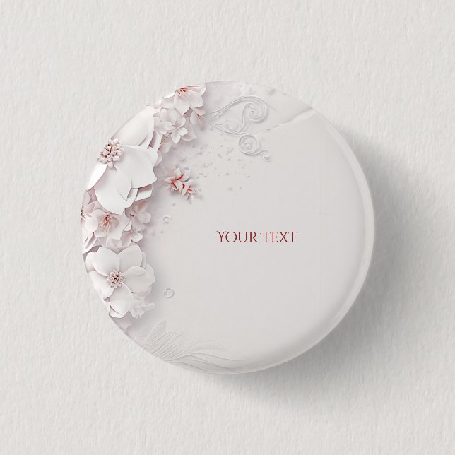 Bóton Redondo 2.54cm Botão Floral Cor-de-Rosa-Espelho (Frente)