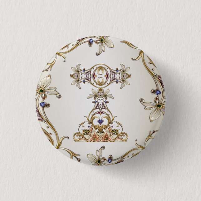 Bóton Redondo 2.54cm Botão Floral de Ouro Branco (Frente)