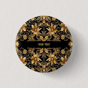 Bóton Redondo 2.54cm Botão Floral Dourado