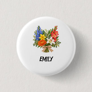 Bóton Redondo 2.54cm Botão Floral Personalizado com Nome Broche de Flo