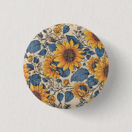 Bóton Redondo 2.54cm Botão Floral Rústico de Girassol Cottagecore