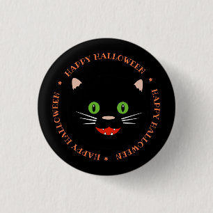 Bóton Redondo 2.54cm Botão Gato Preto Feliz Halloween