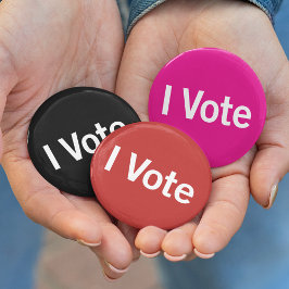 Bóton Redondo 2.54cm Botão I Vote - Branco em Preto (Personalizável)