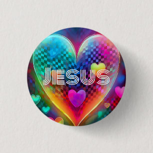Bóton Redondo 2.54cm Botão Jesus Techno Heart