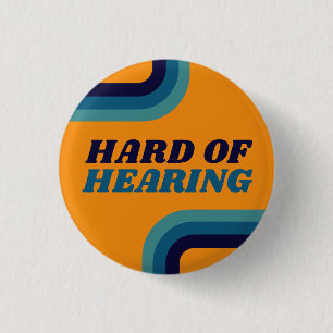 Bóton Redondo 2.54cm Botão Laranja Azul Linhas Retro 70 Hard of Hearing