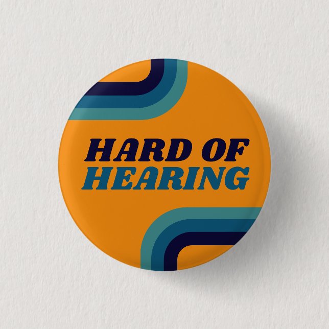 Bóton Redondo 2.54cm Botão Laranja Azul Linhas Retro 70 Hard of Hearing (Frente)