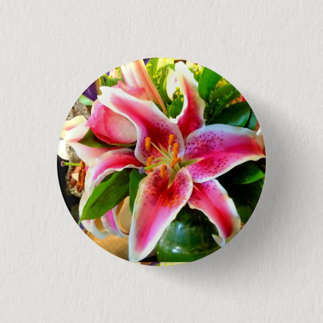 Bóton Redondo 2.54cm botão Lily cor-de-rosa (Frente)