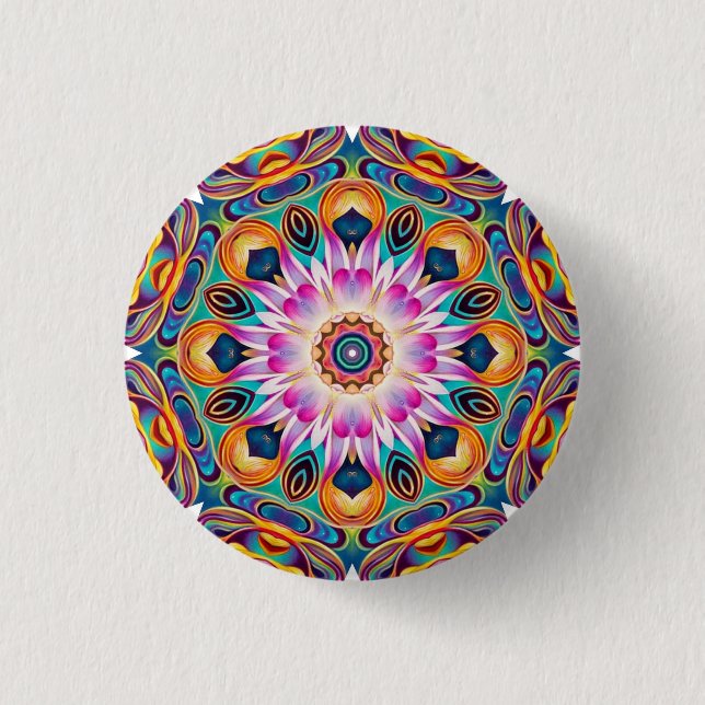 Bóton Redondo 2.54cm Botão Lotus Mandala (Frente)