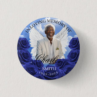 Bóton Redondo 2.54cm Botão Memorial Funeral Rosas do Céu Azul Asas de A