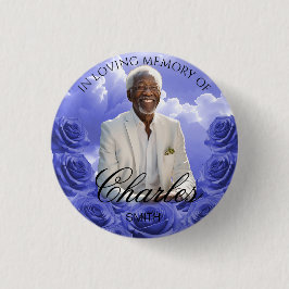 Bóton Redondo 2.54cm Botão Memorial Funeral Rosas do Céu Azul Rosas Azu