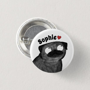 Bóton Redondo 2.54cm Botão Personalizado com Nome de Pug, Nome Personal