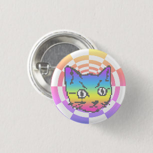 BÓTON REDONDO 2.54CM BOTÃO PIXEL KITTY CAT PSIQUEDELIC RAINBOTÃO