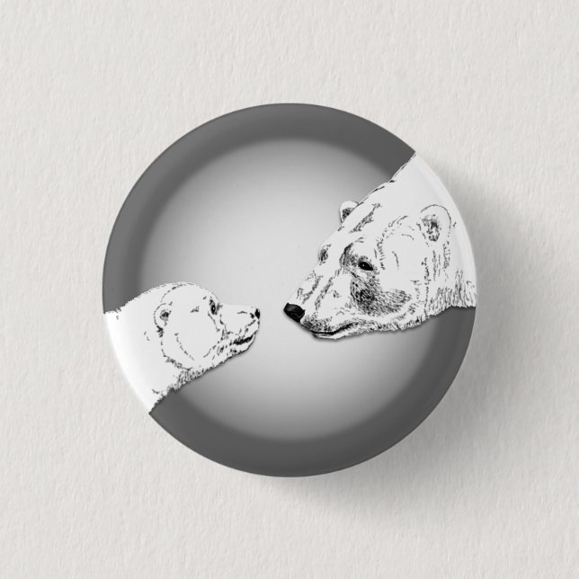 Bóton Redondo 2.54cm Botão Polar Bear & Cub Botão Pin Wildlife Botão (Frente)