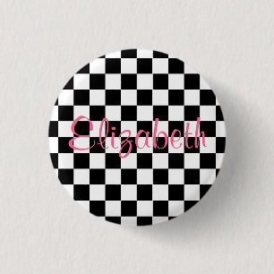 Bóton Redondo 2.54cm Botão preto e branco personalizado do tabuleiro d