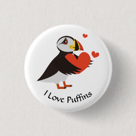 Bóton Redondo 2.54cm Botão Puffin Love Red Heart