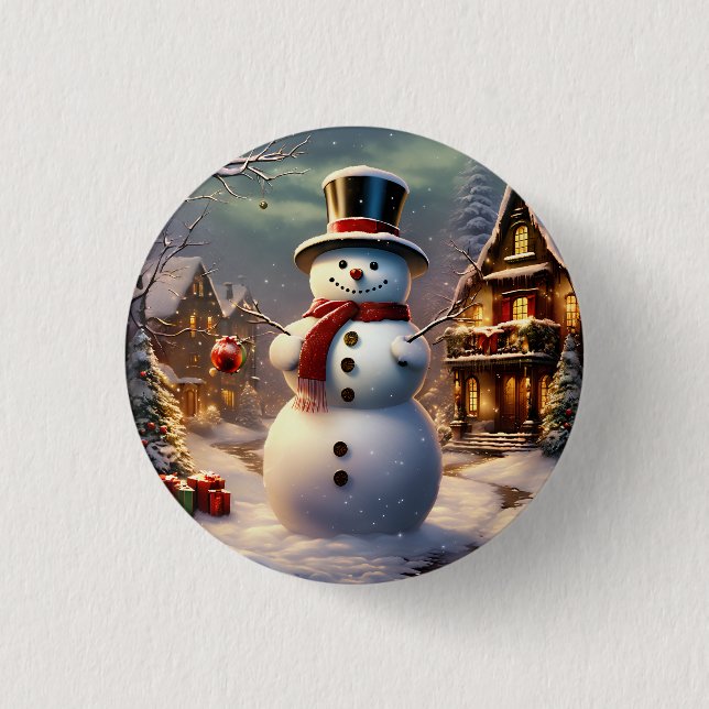 Bóton Redondo 2.54cm Botão Snowman de Natal (Frente)