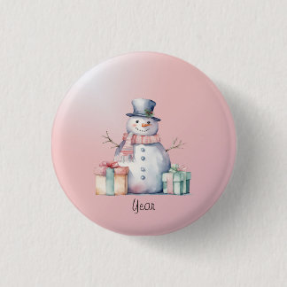 Bóton Redondo 2.54cm Botão Snowman Rosa com Pacotes