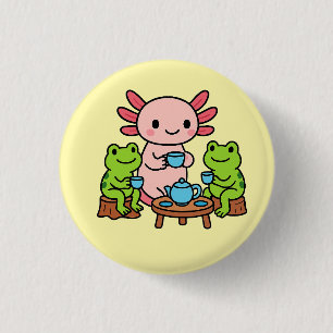 Bóton Redondo 2.54cm Botão Tempo do Chá Axolotl com Amigos