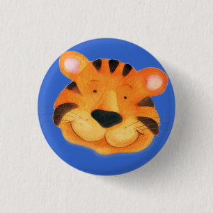 Bóton Redondo 2.54cm Botão Tigre - laranja e azul