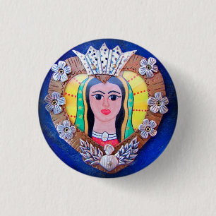 Bóton Redondo 2.54cm Botão Virgem de Guadalupe Heart