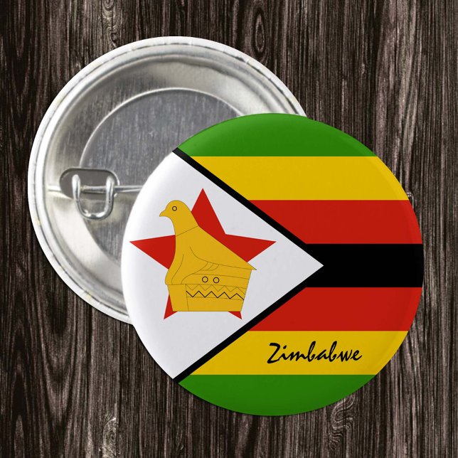 Bóton Redondo 2.54cm Botão Zimbábue, moda patriótica de Bandeira do Zim (Criador carregado)