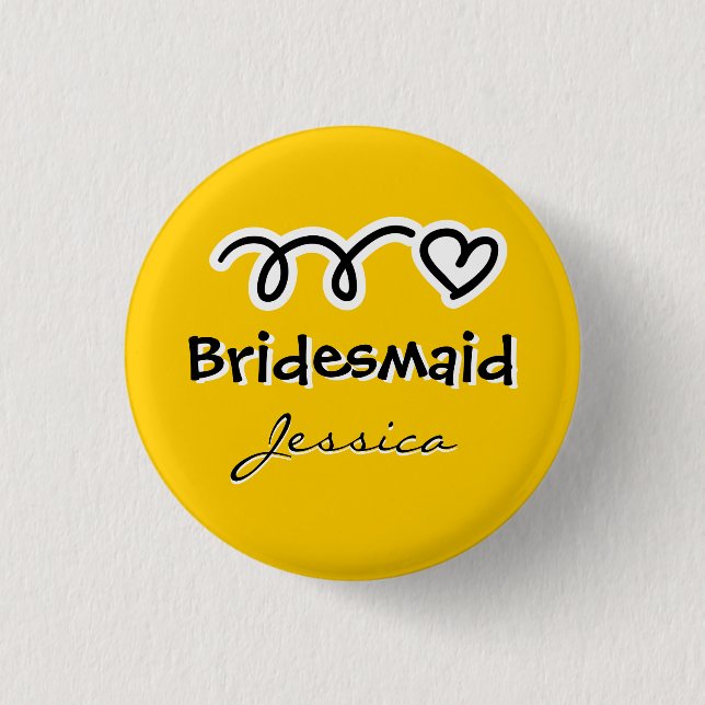 Bóton Redondo 2.54cm Botões amarelo bridesmaid personalizados com nome (Frente)