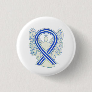 Bóton Redondo 2.54cm Botões Anjos de Sensibilização ALS Branco e Azul