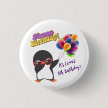 BOTÕES DE ANIVERSÁRIO DE PENGUIN PERSONALIZADOS
