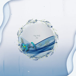 Bóton Redondo 2.54cm Botões Hummingbird e Blue wave