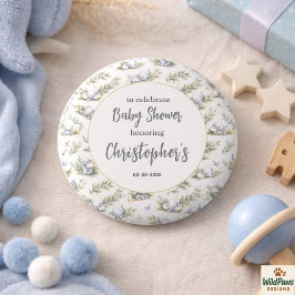 Bóton Redondo 2.54cm Boy’s Elephant Watercolor Baby Shower –Blue Safari